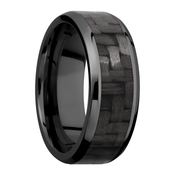 Zirconium 8mm beveled band with a 5mm inlay of black Carbon Fiber Image 2 Cozzi Jewelers Newtown Square, PA