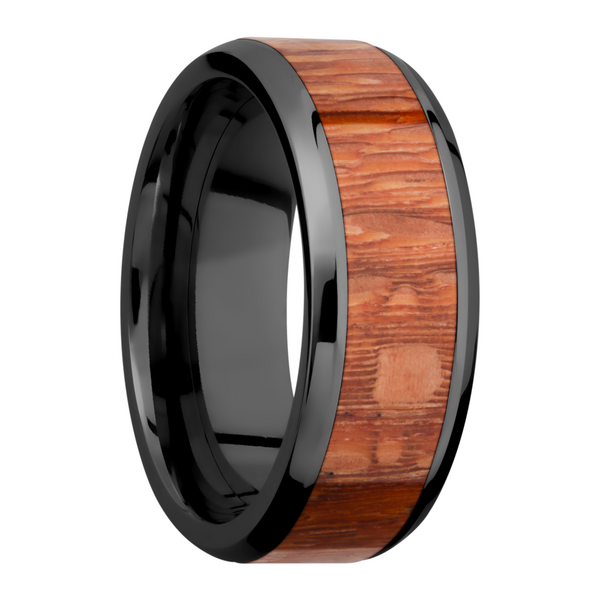 Zirconium 8mm beveled band with an inlay of Leopard hardwood Image 2 Cozzi Jewelers Newtown Square, PA