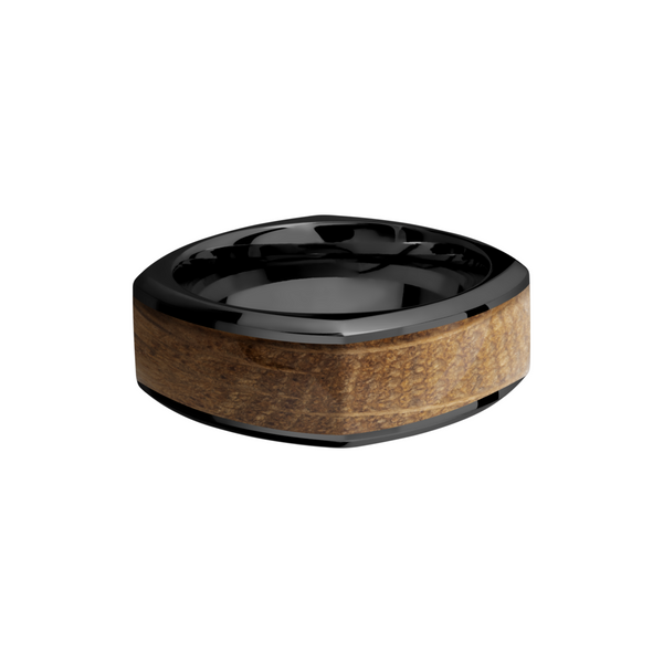 Zirconium 8mm beveled square band with an inlay of Whiskey Barrel hardwood Image 3 Milan's Jewelry Inc Sarasota, FL