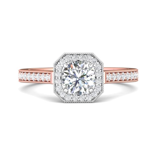 FlyerFit Micropave Halo 18K Pink Gold Shank And White Gold Top Engagement Ring  Grogan Jewelers Florence, AL