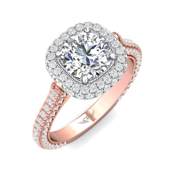 Flyerfit Micropave Halo 18K Pink Gold Shank And White Gold Top Engagement Ring H-I SI1 Image 5 Wesche Jewelers Melbourne, FL