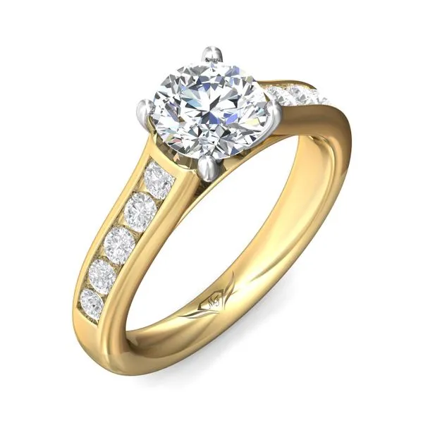 FlyerFit Channel Shared Prong 18K Yellow Gold Shank And White Gold Top Engagement Ring H I SI1