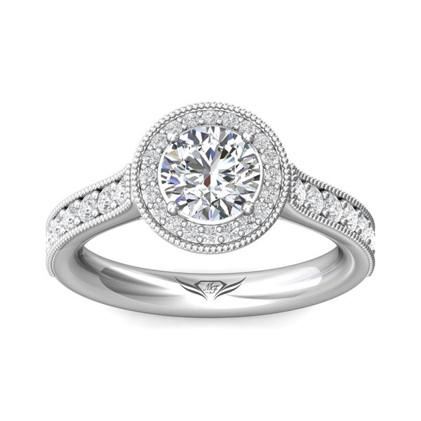 Platinum FlyerFit Micropave Halo Engagement Ring Image 2 Cornell's Jewelers Rochester, NY