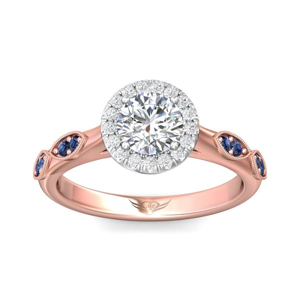 FlyerFit Micropave Halo 14K Pink Gold Shank And White Gold Top Engagement Ring  Image 2 Becky Beauchine Kulka Diamonds and Fine Jewelry Okemos, MI