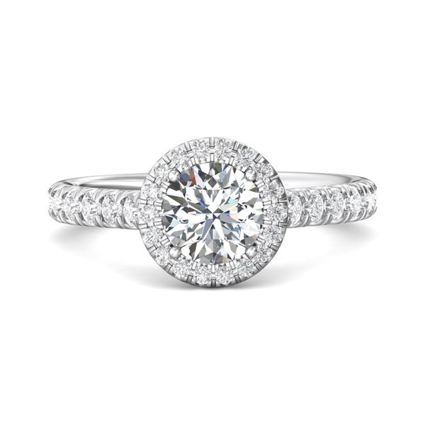 Platinum FlyerFit Micropave Halo Engagement Ring Cornell's Jewelers Rochester, NY