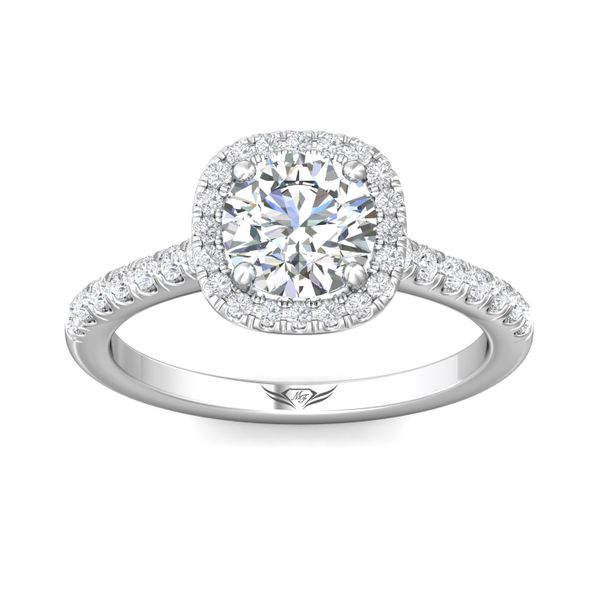 Platinum FlyerFit Micropave Halo Engagement Ring Image 2 Valentine's Fine Jewelry Dallas, PA