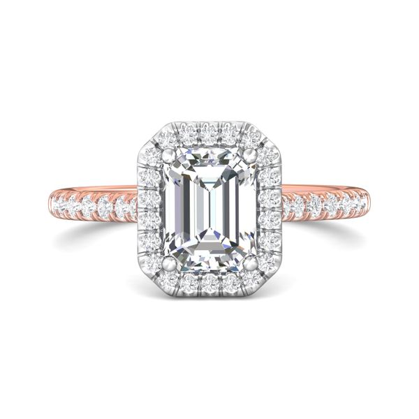 FlyerFit Micropave Halo 18K Pink Gold Shank And White Gold Top Engagement Ring G-H VS2-SI1 Meyers Jewelers Grove City, OH