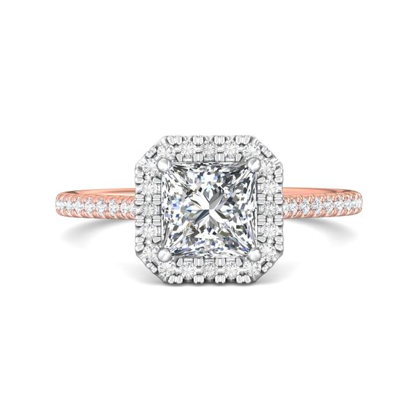 FlyerFit Micropave Halo 14K Pink Gold Shank And White Gold Top Engagement Ring G-H VS2-SI1 Meyers Jewelers Grove City, OH
