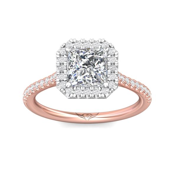 FlyerFit Micropave Halo 14K Pink Gold Shank And White Gold Top Engagement Ring G-H VS2-SI1 Image 2 Meyers Jewelers Grove City, OH