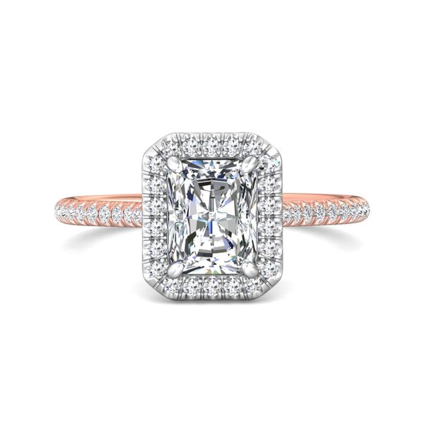 Flyerfit Micropave Halo 14K Pink Gold Shank And White Gold Top Engagement Ring H-I SI2 Wesche Jewelers Melbourne, FL