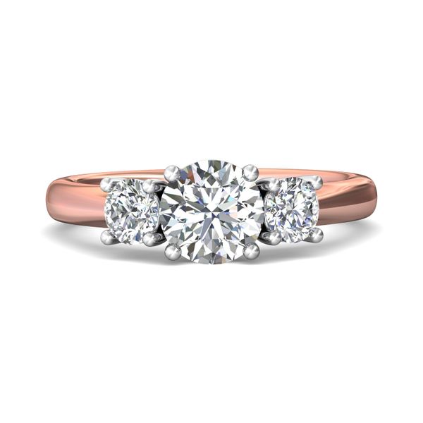 FlyerFit Three Stone 14K Pink Gold Shank And White Gold Top Engagement Ring  Grogan Jewelers Florence, AL