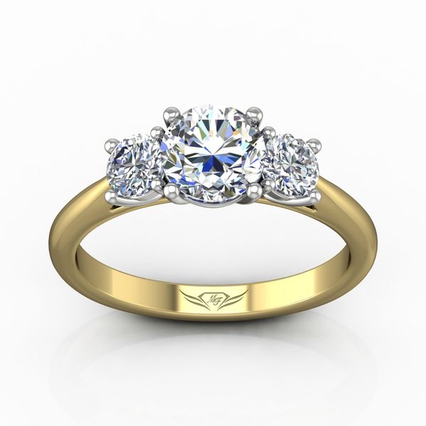 Flyerfit Three Stone 14K Yellow Gold Shank And Platinum Top Engagement Ring Image 2 Becky Beauchine Kulka Diamonds and Fine Jewelry Okemos, MI