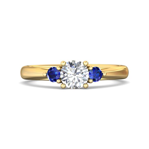 Flyerfit Three Stone 18K Yellow Gold Engagement Ring Becky Beauchine Kulka Diamonds and Fine Jewelry Okemos, MI