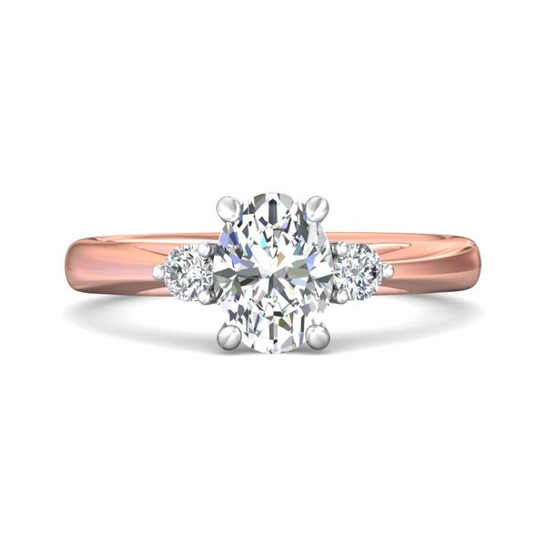 FlyerFit Three Stone 14K Pink Gold Shank And White Gold Top Engagement Ring  Wesche Jewelers Melbourne, FL