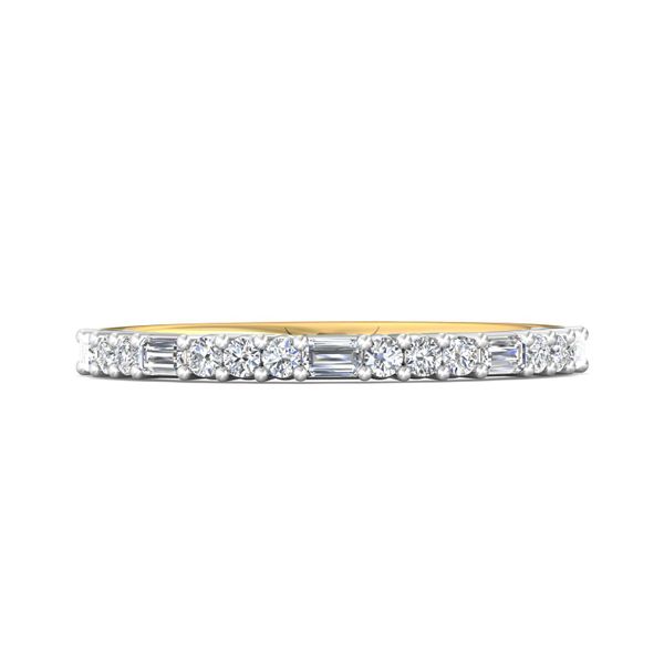 FlyerFit Channel/Shared Prong 18K Yellow Gold Shank And White Gold Top Wedding Band  Wesche Jewelers Melbourne, FL