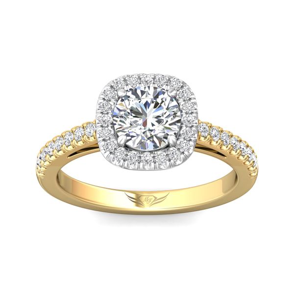 Flyerfit Micropave Halo 18K Yellow Gold Shank And White Gold Top Engagement Ring H-I SI1 Image 2 Becky Beauchine Kulka Diamonds and Fine Jewelry Okemos, MI