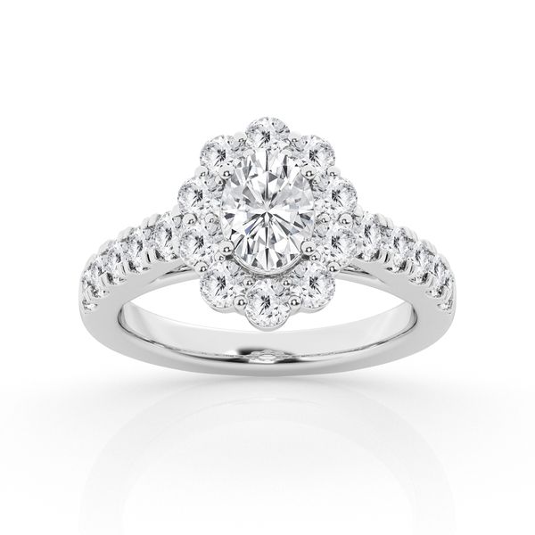 14K White Gold Halo Engagement Ring Image 2 Ellsworth Jewelers Ellsworth, ME