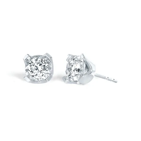 14k White Gold Solitaire Earrings