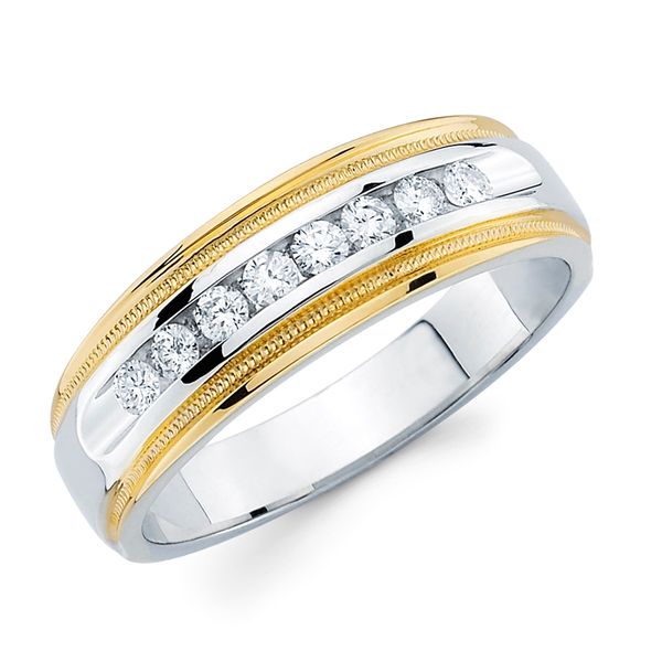 14k White & Yellow Gold Men's Diamond Wedding Band Morin Jewelers Southbridge, MA