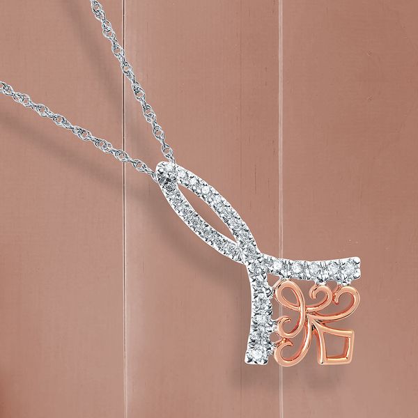 14k White & Rose Gold Diamond Pendant Image 2 J. Anthony Jewelers Neenah, WI