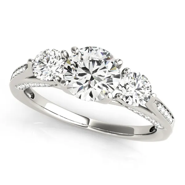 18K White Gold Three-Stone Round Engagement Ring