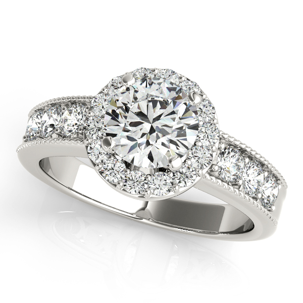 10K White Gold Round Halo Engagement Ring | White Gold Jewelry