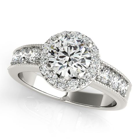 10K White Gold Round Halo Engagement Ring