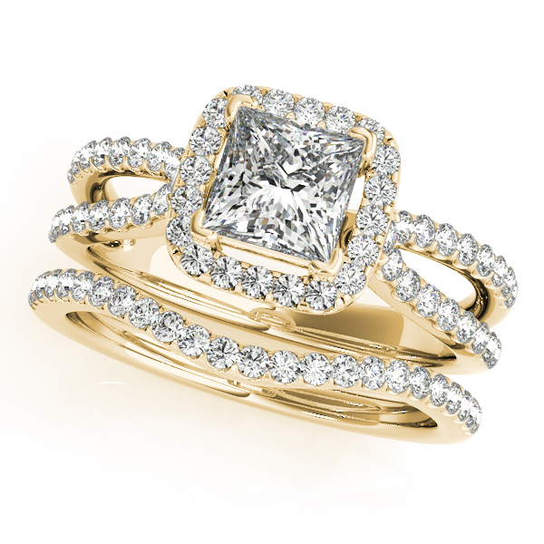 Princess Cut Square Halo Lab Diamond Engagement Ring Guard In 14K Rose Gold