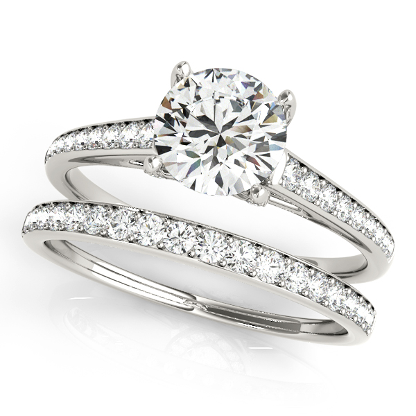 18K White Gold Single Row Prong Engagement Ring