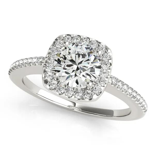 14K White Gold Round Halo Engagement Ring