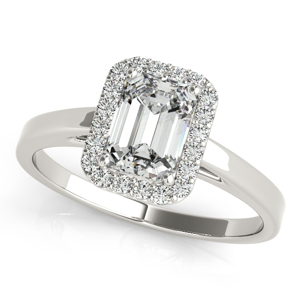 18K White Gold Emerald Halo Engagement Ring 50920-E-6X4-18KW