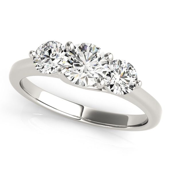 Three-stone round engagement ring setting in white gold