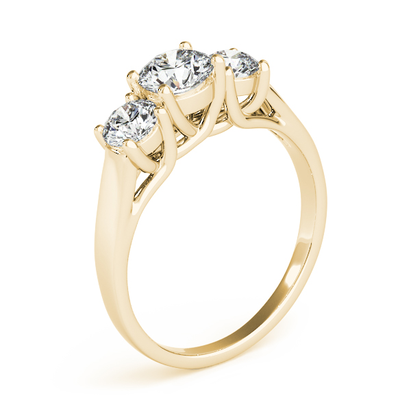 Emerald and Diamond Three Stone Solid 14 Karat Gold Ring