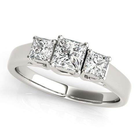 10K White Gold Princess Three-Stone Engagement Ring