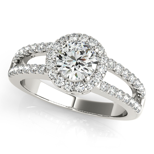 10K White Gold Round Halo Engagement Ring