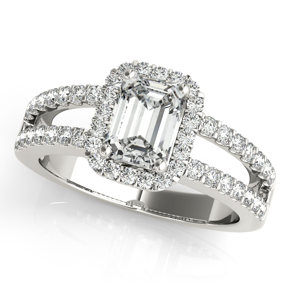 18K White Gold Emerald Halo Engagement Ring West and Company Auburn, NY
