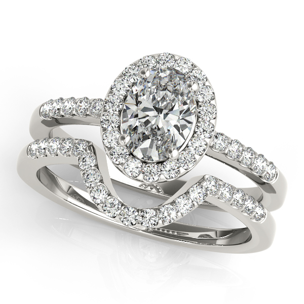 oval halo engagement rings with band