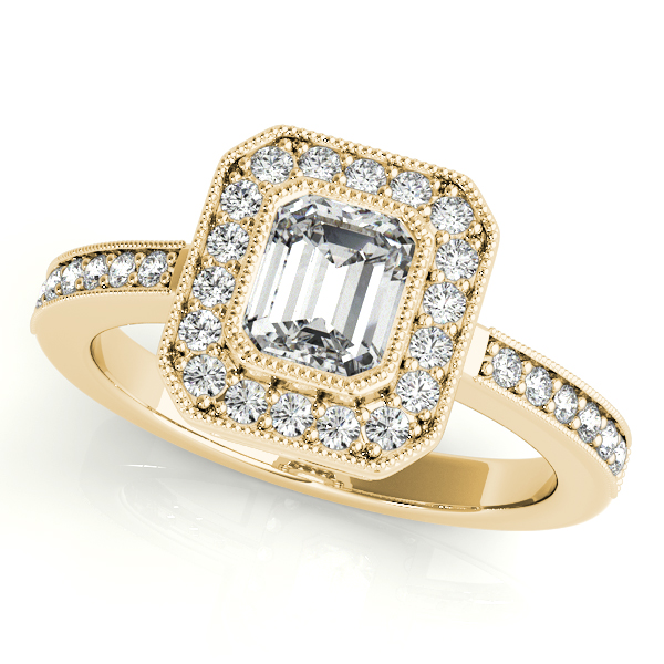 18K Yellow Gold Emerald Halo Engagement Ring Vincent Anthony Jewelers Tulsa, OK