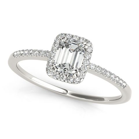 10K White Gold Emerald Halo Engagement Ring