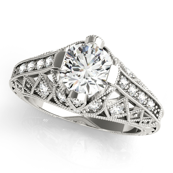 14k White Gold And Platinum Custom Vintage Diamond Engagement Ring #102797  - Seattle Bellevue | Joseph Jewelry