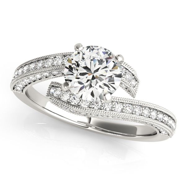 Bypass-style engagement ring setting with a diamond-set band