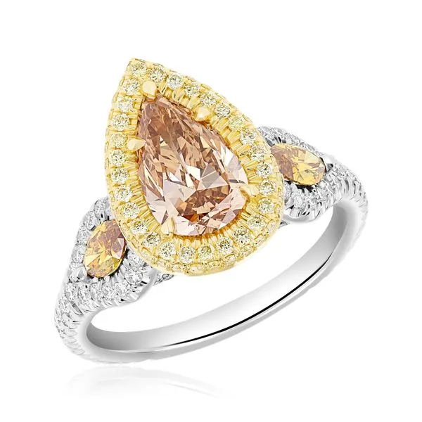 GIA Certified Fancy Deep Brown-Yellow Pear Shape Halo E The