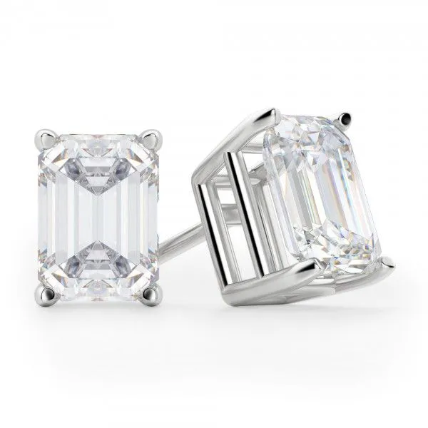 Emerald Cut Stud Earring Ems3 14kw - Stud Earrings 