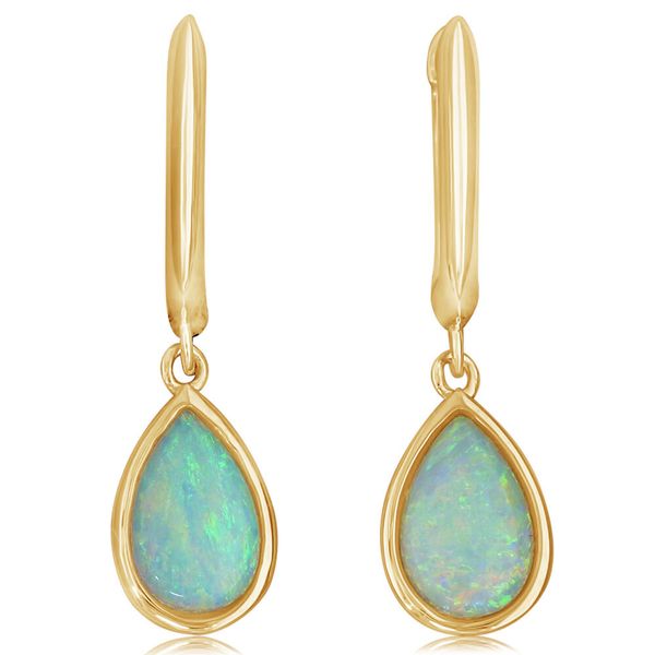 Yellow Gold Calibrated Light Opal Earrings The Jewelry Source El Segundo, CA