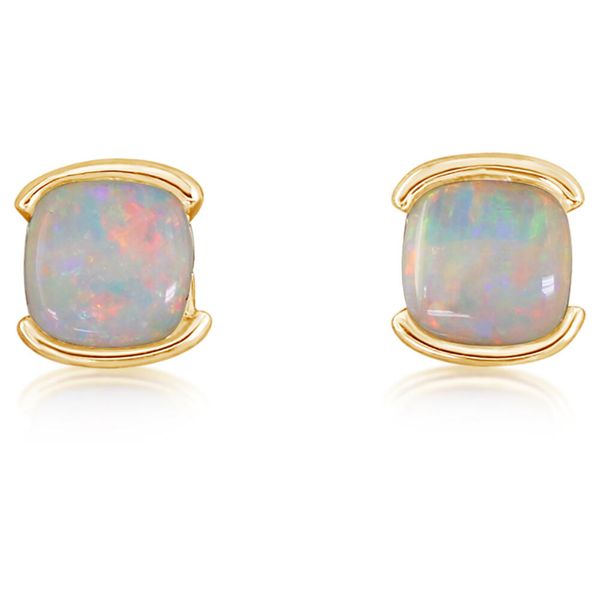 Yellow Gold Calibrated Light Opal Earrings Thomas A. Davis Jewelers Holland, MI