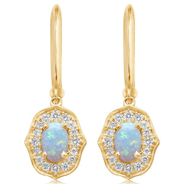 Yellow Gold Calibrated Light Opal Earrings Hart's Jewelers Grants Pass, OR