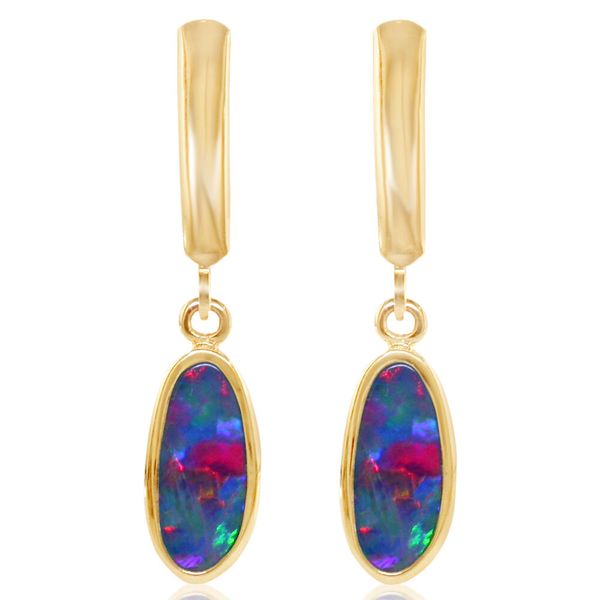 Yellow Gold Opal Doublet Earrings Blue Heron Jewelry Company Poulsbo, WA