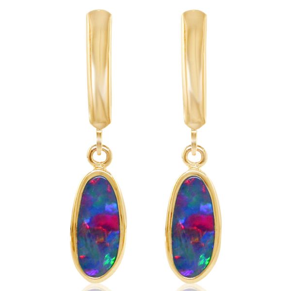 Yellow Gold Opal Doublet Earrings H. Brandt Jewelers Natick, MA