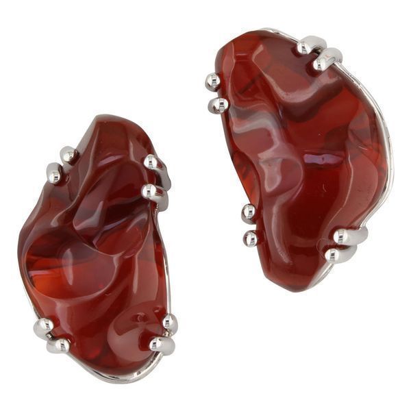 White Gold Fire Opal Earrings John E. Koller Jewelry Designs Owasso, OK