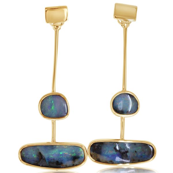Yellow Gold Boulder Opal Earrings Blue Heron Jewelry Company Poulsbo, WA